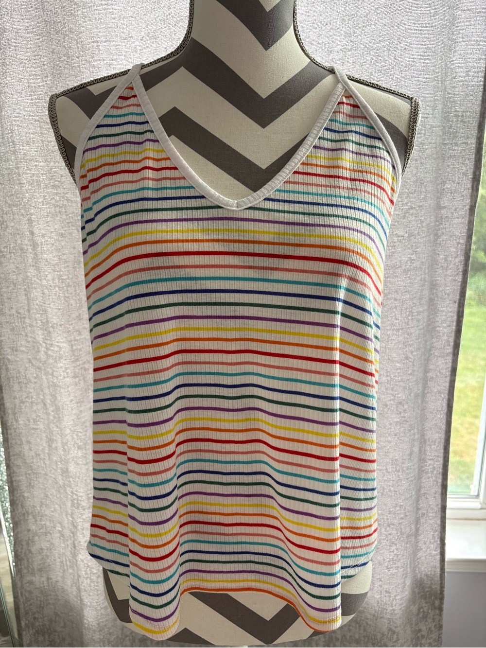 Striped Multicolor V-Neck Ribbed Tank Top - Women